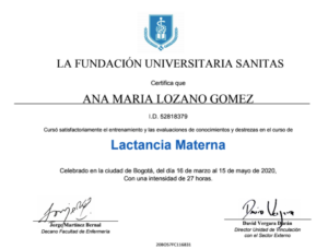 Certificado Curso Lactancia